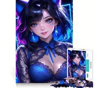 Rompecabezas de 1000 Piezas de Chica Anime con Cabello Azul para Adolescentes Gamers Juego de Memoria Mental Cierre Seguro sin Piezas Sueltas Ideal para Viajar Juego para ejercitar