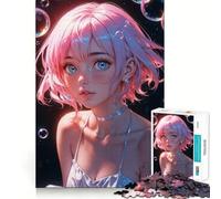 Rompecabezas de 1000 Piezas de Chica Anime con Cabello Rosa Juego cognitivo Divertido Troquelado de Alta precisión aliviar el estrés (38x26cm)