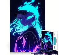 Rompecabezas de 1000 Piezas de Chica Anime con Fuego Azul Juego de Habilidad Mental Ajuste Estable Sin Piezas Que se muevan Un pasatiempo Divertido para Fines de Semana Largos (50x75cm)