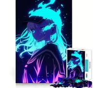 Rompecabezas de 1000 Piezas de Chica Anime con Fuego Azul Juego de Habilidad Mental Ajuste Estable Sin Piezas Que se muevan Un pasatiempo Divertido para Fines de Semana Largos (38x52cm)