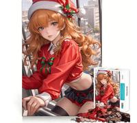 Rompecabezas de 1000 Piezas de Chica Anime con Gorro de Papá Noel (Waifu) Juego de concentración Mental con Cortes de precisión y Bordes Suaves Actividad Absorbente para Noches tranquilas (50x75cm)