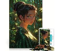 Rompecabezas de 1000 Piezas de Chica Anime con Kimono Verde para Adolescentes,Juego de concentración Mental,Corte de precisión,Bordes Lisos,Ideal para Rellenar Calcetines navideños (50x75cm)