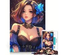 Rompecabezas de 1000 Piezas de Chica Anime con Mariposas Azules,Juguete Creativo para desarrollar la Habilidad,componentes Resistentes y de Corte Limpio,Ideal para Llevar de Viaje,Juego Mental