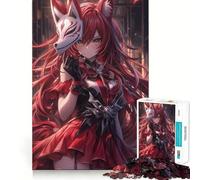 Rompecabezas de 1000 Piezas de Chica Anime con máscara de Zorro Juego cognitivo Divertido Troquelado de Alta precisión aliviar el estrés (38x26cm)