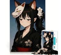 Rompecabezas de 1000 piezas de chica anime con máscara de zorro para adolescentes Diversión para estimular la mente Manualidad de corte de alta precisión Actividad relajante para desconectar (50x75cm)