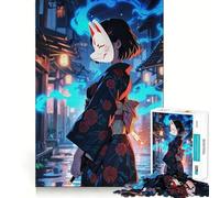 Rompecabezas de 1000 piezas de chica anime con máscara de zorro para adolescentes Diversión para estimular la mente Manualidad de corte de alta precisión Actividad relajante para desconectar (38x52cm)
