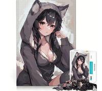 Rompecabezas de 1000 Piezas de Chica Anime con Sudadera de Lobo para Adolescentes Juego de Memoria Mental Cierre Seguro sin Piezas Sueltas Ideal para Viajar Juego para ejercitar