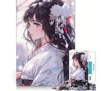 Rompecabezas de 1000 Piezas de Chica Anime en Kimono para Adolescentes,Juego de concentración Mental,Corte de precisión,Bordes Suaves,Juego para Rellenar Calcetines navideños (38x26cm)