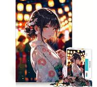 Rompecabezas de 1000 Piezas de Chica Anime en Kimono para Adultos Diversión para Entrenar la Mente Piezas sin Rebabas y de Corte Limpio Actividad para Compartir en Familia (38x26cm)