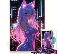 Rompecabezas de 1000 Piezas de Chica Anime en Rosa neón para Adolescentes Juego Divertido con Encaje, Huecos Actividad Nocturna para Toda la Familia (38x26cm)