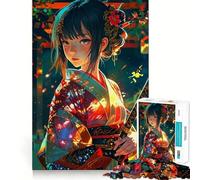 Rompecabezas de 1000 Piezas de Chica Anime Geisha samurái Japonesa Juego para ejercitar la Mente Artesanía de Corte experta Un pasatiempo Fascinante para los Momentos de Ocio (50x75cm)