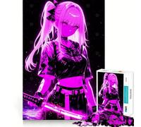 Rompecabezas de 1000 Piezas de Chica Anime neón con Katana para Adolescentes Mejora la Memoria Sin estrés Decoración de Pared con Bordes Ajustados (50x75cm)