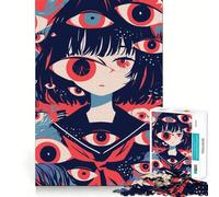 Rompecabezas de 1000 Piezas de Chica Anime rodeada de Ojos Juguete de construcción Focus Building Ensamblaje Firme y Seguro Juguete de Entretenimiento para Interiores (38x52cm)