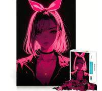 Rompecabezas de 1000 Piezas de Chica Anime Rosa neón Brillante para Adultos, Juguete de lógica, vínculo Familiar, Borde Premium, Sorpresa cálida (50x75cm)