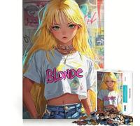 Rompecabezas de 1000 Piezas de Chica Anime Rubia Adolescente Juego de Memoria Mental Cierre Seguro sin Piezas Sueltas Ideal para Viajar Juego para ejercitar la Mente (38x26cm)