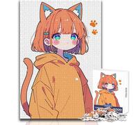 Rompecabezas de 1000 Piezas de Chica de Anime con Orejas y Cola de Gato para Adolescentes, Divertido Juego cognitivo de Aprendizaje, reflexivo, tamaño 38x26cm