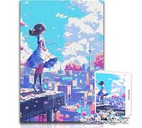Rompecabezas de 1000 Piezas de Chica de Anime con Vistas a un Paisaje Urbano,diseño pixelado,Ideal para un Ambiente Acogedor en Interiores,Juguete de precisión Duradero con Enclavamiento, 50x75cm