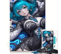 Rompecabezas de 1000 Piezas de Chica de fantasía Anime con Cabello Azul para Adolescentes Diversión,tamaño Uniforme,Piezas precisas,Actividad Relajante para Grupos en Interiores (38x26cm)