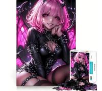 Rompecabezas de 1000 Piezas de Chica Demonio de Pelo Rosa Estilo Anime para Adultos Que Mejora la Memoria y Alivia la ansiedad Decoración de Pared con Bordes Afilados (50x75cm)
