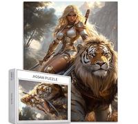 Rompecabezas de 1000 piezas de chica guerrera rubia para adultos, rompecabezas gigante de tigre y león, rompecabezas colorido para decoración del hogar, regalos, rompecabezas familiar, perfecto para