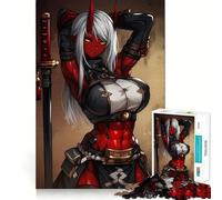 Rompecabezas de 1000 Piezas de Chica Oni Roja con Katana para Adultos Mejora la Memoria Divertido y Relajante Bordes Afilados Regalo Ideal para Las Fiestas (50x75cm)
