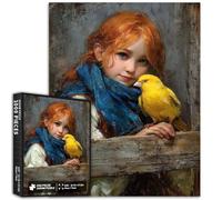 Rompecabezas de 1000 piezas de chica pelirroja y canario para adultos, estilo pintura al óleo, rompecabezas colorido para decoración del hogar, regalos, rompecabezas familiar, perfecto para noches de