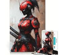 Rompecabezas de 1000 Piezas de Chica samurái Cyberpunk roja para Adolescentes Rompecabezas Que Mejora la Memoria Cómodo y Relajante Corte Firme Regalo Festivo (50x75cm)