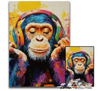 Rompecabezas de 1000 Piezas de chimpancé con Auriculares Rompecabezas de cartón Un desafío para Adolescentes, una Noche de Juegos Familiar Divertida 26x38cm