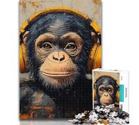 Rompecabezas de 1000 Piezas de chimpancés Escuchando inglés, Rompecabezas de 1000 Piezas para Adultos y Adolescentes, Juguete Educativo Intelectual descompresor, Regalo de Amigo Secreto, 26x38cm