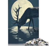 Rompecabezas de 1000 Piezas de Ciervos Bebiendo Agua a la luz de la Luna para Adultos, Juguetes educativos de Aprendizaje, 1000 Piezas (75 x 50 cm)