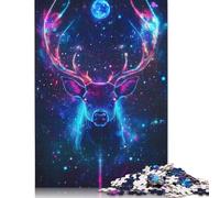 Rompecabezas de 1000 Piezas de Ciervos de neón en el Espacio, Naturaleza cósmica, Cuadrados, para Adultos y Rompecabezas de Papel, decoración del hogar, 38 x 26 cm/1000 Piezas