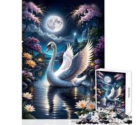 Rompecabezas de 1000 Piezas de Cisne en un Lago mágico bajo la Luna Llena antiestrés Regalo de cumpleaños Juego Educativo con Piezas aleatorias Que se entrelazan tamaño 38x26cm
