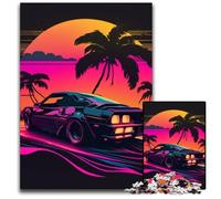 Rompecabezas de 1000 Piezas de Coche Retro neón, Ideal para Adultos, Ideal para Fiestas, cumpleaños y Noches de Juegos en Familia, 26x38cm/10,23x14,96 Pulgadas.