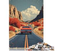 Rompecabezas de 1000 Piezas de Coches clásicos en la Carretera, Rompecabezas de Madera para Adultos y decoración del hogar, 1000 Piezas (75 x 50 cm)