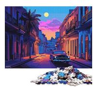 Rompecabezas de 1000 Piezas de Coches clásicos en la Plaza de la Calle Habana para Adultos, Rompecabezas de Madera, Juguete Decorativo para Pared, 1000 Piezas (75x50cm)