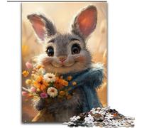 Rompecabezas de 1000 Piezas de Conejito con Flores de Madera, Divertido Rompecabezas para Hacer en casa, 50x75cm, Ideal para Adolescentes, Fiestas