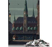 Rompecabezas de 1000 Piezas de Copenhague, diseño de píxeles Cuadrados, para Adultos y niños, Juego de Rompecabezas de Madera, 1000 Piezas (75 x 50 cm)