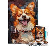Rompecabezas de 1000 Piezas de Corgi Feliz con Vino Tinto para Adultos Juego Familiar Ideal para Pasar el Tiempo en casa cumpleaños y Navidad (tamaño 38x52cm)