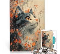 Rompecabezas de 1000 Piezas de Corte de precisión Gato en otoño Hecho de cartón para Mayores de 14 años Juego Intelectual de Juguete Trato como Regalo para Toda la Familia tamaño：38x52cm