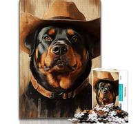 Rompecabezas de 1000 Piezas de Cowboy Rottweiler para Adolescentes Un Juego desafiante Ideal para Regalar a Toda la Familia (50x75cm)