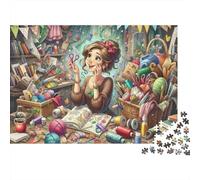 Rompecabezas de 1000 Piezas de Crafty Woman Studio: Una costurera con Tijeras. Juego Educativo para Adultos. Hermosa decoración. Difícil y desafiante 38 x 26 cm