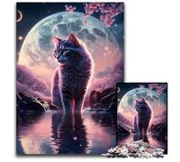 Rompecabezas de 1000 Piezas de Cuento de Hadas Cat Moonlight para Adultos, un desafío para la Mente para Adolescentes, diversión Familiar de 26x38cm/10,23x14,96 Pulgadas.