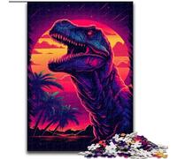Rompecabezas de 1000 Piezas de Dinosaurio Retro Atardecer de Madera,Juego Familiar Interactivo,Apto para Mayores de 14 años,50x75cm,Juego de ingenio para Adolescentes, Fiestas