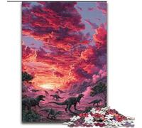 Rompecabezas de 1000 Piezas de Dinosaurios al Atardecer Hecho de Madera,Idea de Regalo navideño,Obra de Arte humorística,de Obra de Arte Detallada 50x75cm Un Regalo Ideal para Navidad o cumpleaños