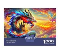 Rompecabezas de 1000 Piezas de dragón Colorido en el Cielo para Adultos, Juegos educativos, Hermosa decoración, desafío, Alta dificultad, cumpleaños Masculino y Femenino, 38 x 26 cm