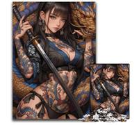Rompecabezas de 1000 Piezas de Dragon Tattoo Samurai Girl para Adultos Rompecabezas imposibles para Adultos Un desafío para Adolescentes Diversión en Familia 1000 Piezas (38 x 26 cm)