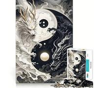Rompecabezas de 1000 Piezas de Dragones Yin Yang,Juego de ingenio,Troquelado de Alta precisión,pasatiempo Fascinante para Momentos de Ocio (38x26cm)