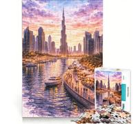 Rompecabezas de 1000 Piezas de Dubái: Horizonte y Burj Khalifa Ideal para Toda la Familia, Regalo de cumpleaños, Incluye póster y Hoja de Preguntas a Juego 50x75cm
