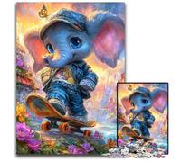 Rompecabezas de 1000 Piezas de Elefante en patineta, Rompecabezas de Madera con diseño intrincado para Adolescentes, decoración DIY y diversión para estimular el Cerebro, 50x75cm