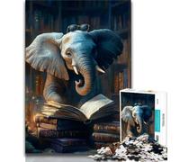 Rompecabezas de 1000 Piezas de Elefante Leyendo un Libro para Adultos y Adolescentes, Ideal para aliviar el estrés, fomentar el Amor en Pareja, 38x26cm